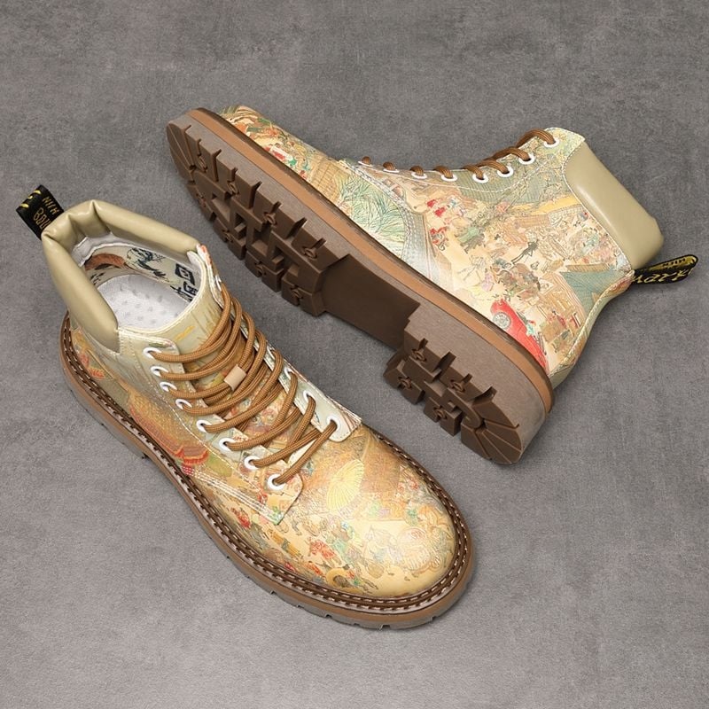 Férfi Martin csizma, tehénbőr felső rész, gumitalp, báránybőr bélés, alacsony boka magasság, vulkanizált konstrukció