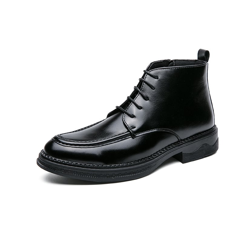 Férfi bőrbakancsok – középmagas romai stílusú Chelsea csizma, hegyes orr, PU felsőrész, gumitalp