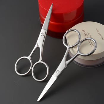 Rozsdamentes acélból készült szemöldök-, orr- és szakállolló, kerek fejű kivitel