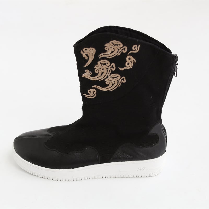 Férfi vászonból készült hímzett bakancs virágmintával, gumitalp, alacsony sarok, téli viselet