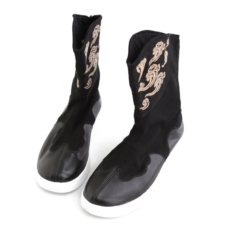 Férfi vászonból készült hímzett bakancs virágmintával, gumitalp, alacsony sarok, téli viselet