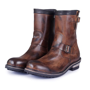 Férfi bőrből készült munkabakancs cipzárral, magas szárú, vastag gumi talppal