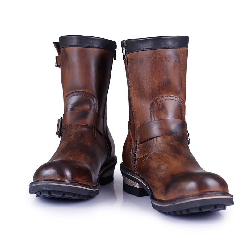 Férfi bőrből készült munkabakancs cipzárral, magas szárú, vastag gumi talppal