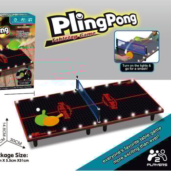 Fa asztali ping-pong játék gyerekeknek — két játékos, oktató jellegű társasjáték fényekkel, fejleszti a kéz-szem koordinációt
