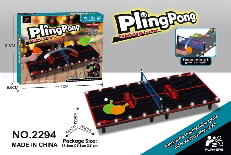 Fa asztali ping-pong játék gyerekeknek — két játékos, oktató jellegű társasjáték fényekkel, fejleszti a kéz-szem koordinációt