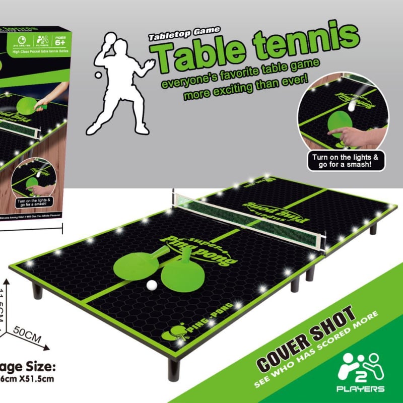 Fa asztali ping-pong játék gyerekeknek — két játékos, oktató jellegű társasjáték fényekkel, fejleszti a kéz-szem koordinációt