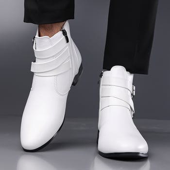 Bőr csizmák, magas szárú, hegyes orrú, PU felső rész, gumírozott talp, oldalsó cipzár