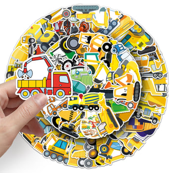 Építőipari jármű grafiti matricák – Rajzfilm sorozat, ofszet nyomtatás, 60 g, könnyen felvihető.