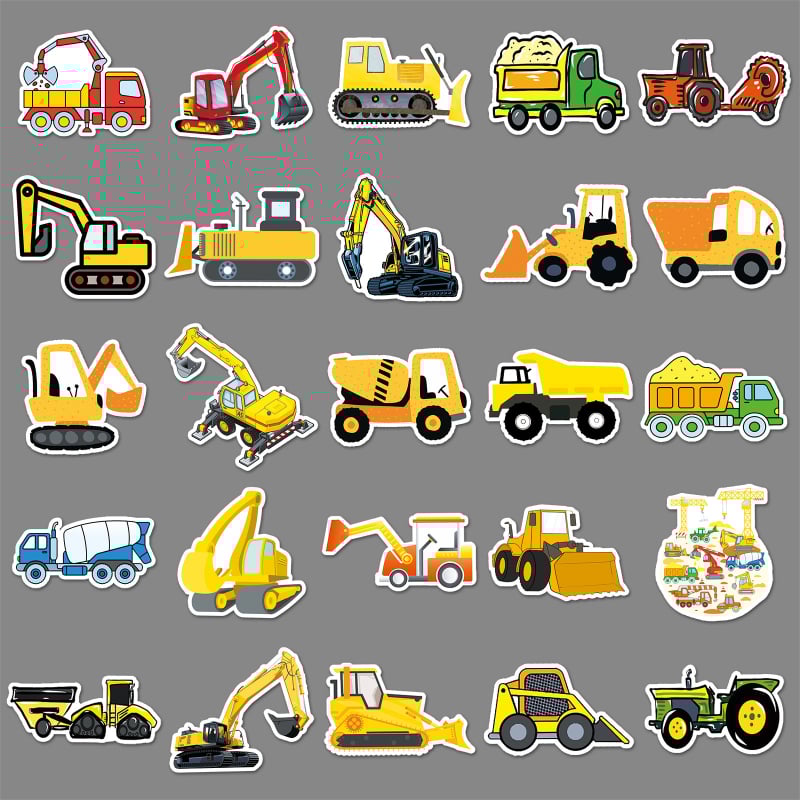 Építőipari jármű grafiti matricák – Rajzfilm sorozat, ofszet nyomtatás, 60 g, könnyen felvihető.