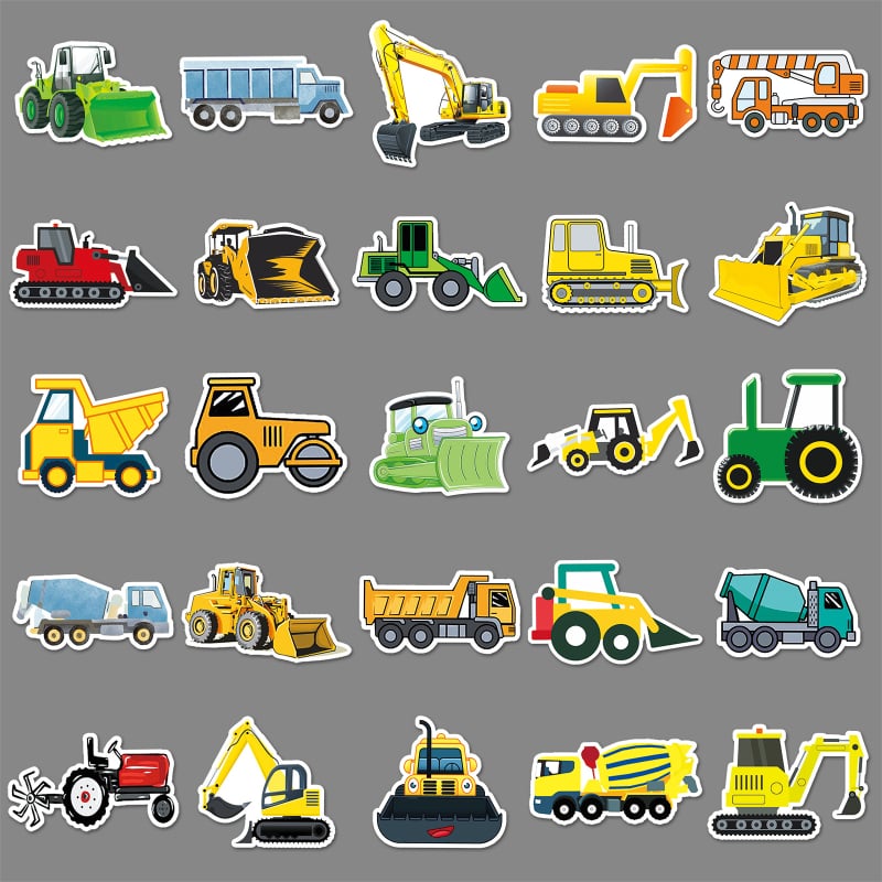 Építőipari jármű grafiti matricák – Rajzfilm sorozat, ofszet nyomtatás, 60 g, könnyen felvihető.