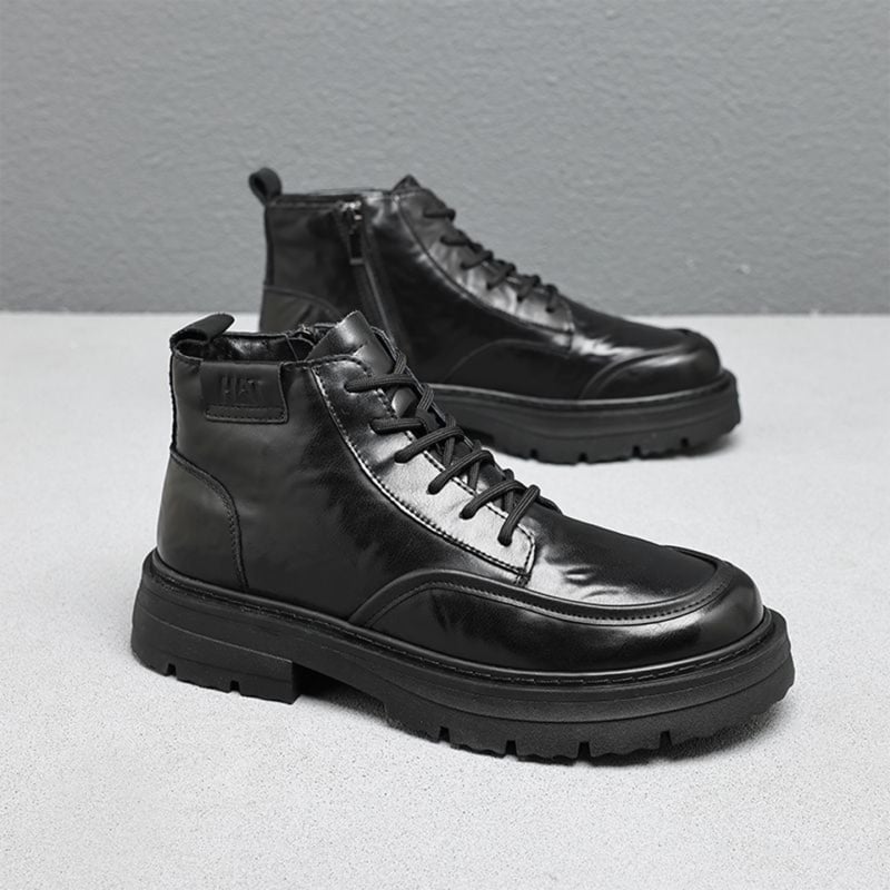 Férfi Martin csizmák – téli, középmagasak, fűzősek, kerek orrú, vastag gumitalp