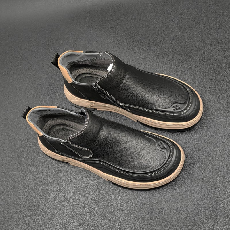 Férfi Martin csizma, brit stílusú, bőr felsőrész, gumitalp, kerek orr, elől fűzőkkel