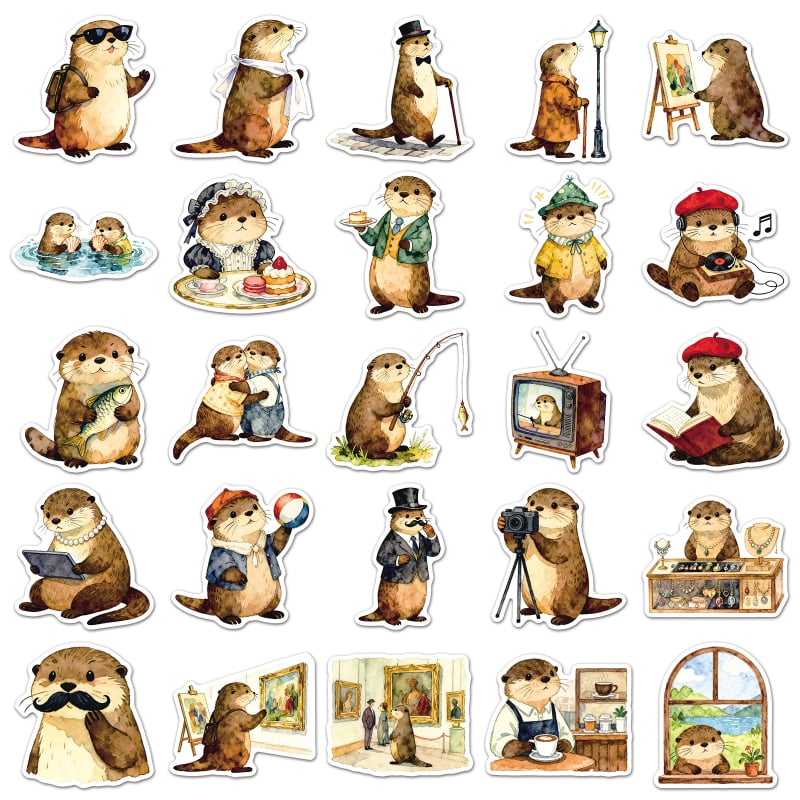 50 vidra rajzfilm matrica – vízálló, ideális vízpalackokra, telefontokokra, laptopokra és noteszokra, offset nyomtatás