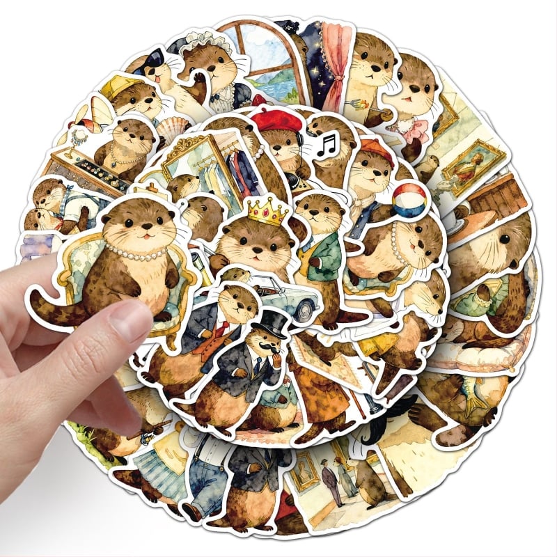 50 vidra rajzfilm matrica – vízálló, ideális vízpalackokra, telefontokokra, laptopokra és noteszokra, offset nyomtatás