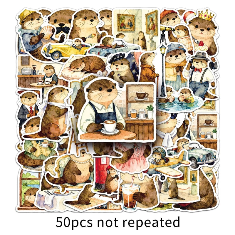 50 vidra rajzfilm matrica – vízálló, ideális vízpalackokra, telefontokokra, laptopokra és noteszokra, offset nyomtatás