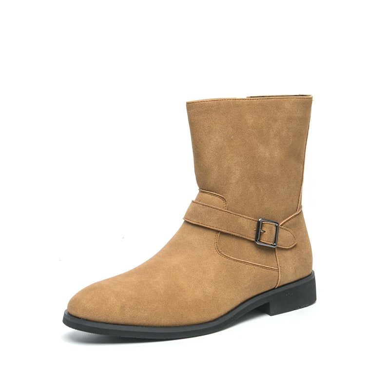 Férfi Chelsea bakancs, PU felsőrész, Leather toe cap, gumírozott talpú, alacsony négyzetes sarok 1–3 cm, magas szár, oldalsó cipzár