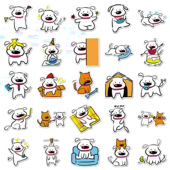 Telefon tok matricák: 50 eredeti vonalas kutya illusztráció, vízálló, öntapadó, ofszetnyomás