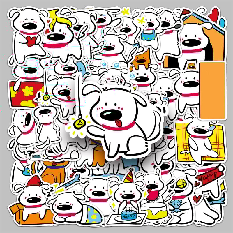 Telefon tok matricák: 50 eredeti vonalas kutya illusztráció, vízálló, öntapadó, ofszetnyomás