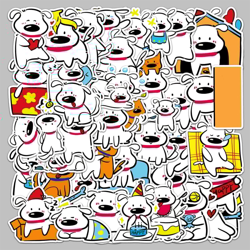 Telefon tok matricák: 50 eredeti vonalas kutya illusztráció, vízálló, öntapadó, ofszetnyomás