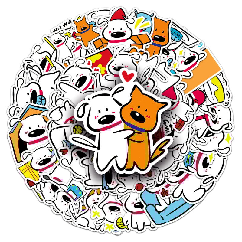 Telefon tok matricák: 50 eredeti vonalas kutya illusztráció, vízálló, öntapadó, ofszetnyomás