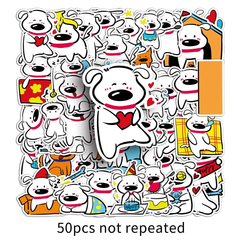 Telefon tok matricák: 50 eredeti vonalas kutya illusztráció, vízálló, öntapadó, ofszetnyomás