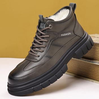 Férfi téli magasított bakancs, vastag műszőrme bélés és gumitalp, előre fűzős, Martin-stílus