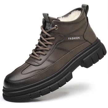 Férfi téli magasított bakancs, vastag műszőrme bélés és gumitalp, előre fűzős, Martin-stílus