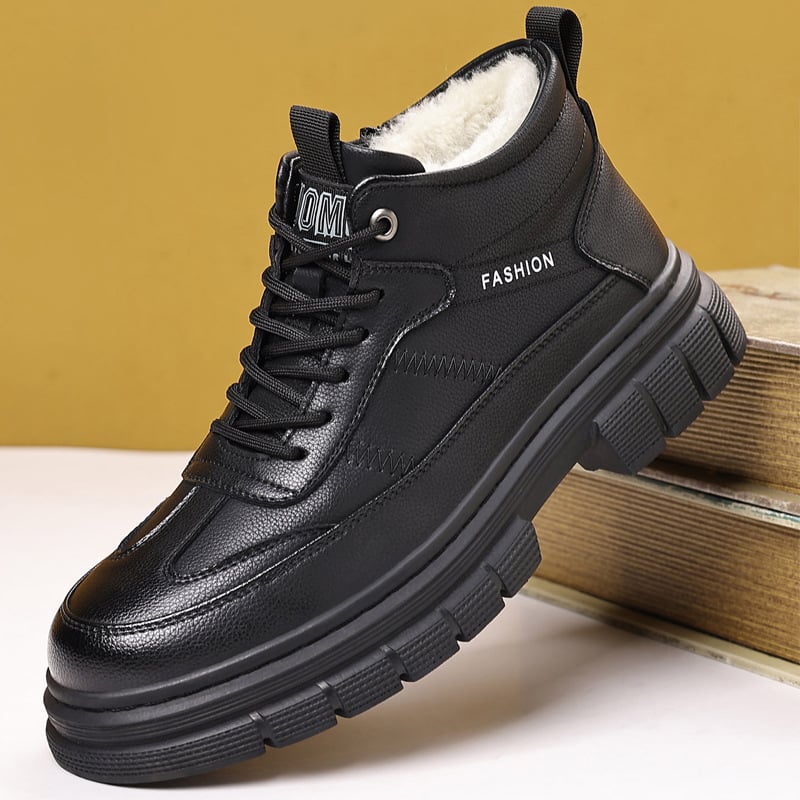 Férfi téli magasított bakancs, vastag műszőrme bélés és gumitalp, előre fűzős, Martin-stílus