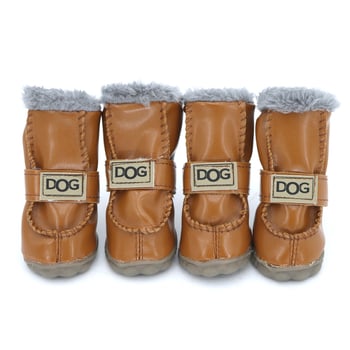 Kutyák számára készülő cipő mesterséges bőrből, fleece bélés, vízálló, csúszásmentes, kopásálló – négy darabos készlet