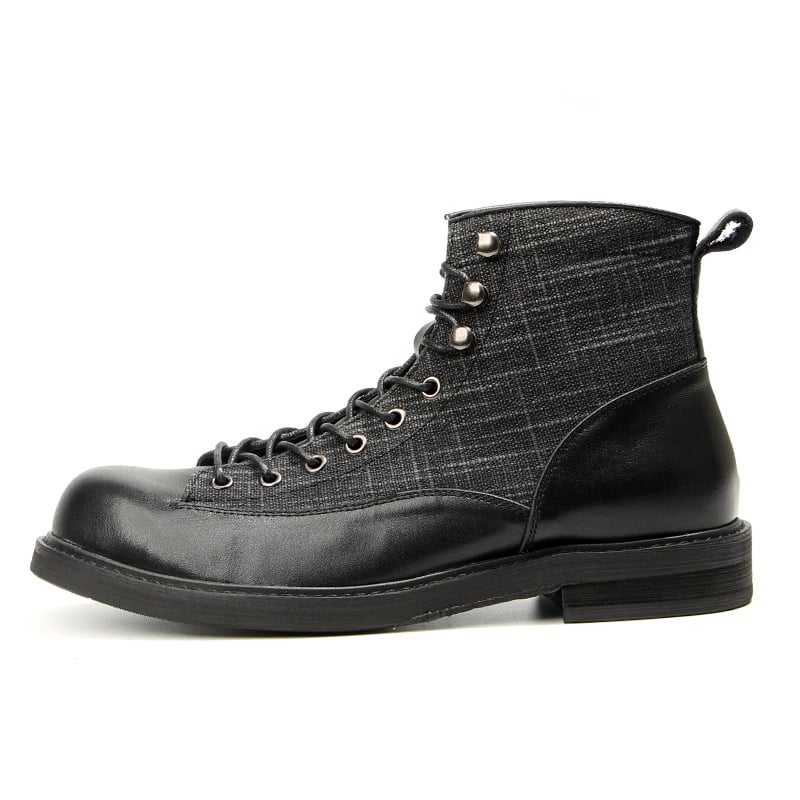 Férfi Martin csizmák, bőr és vászon felsőrész, kerek orr, angol stílus, 18–40 éveseknek