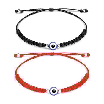 Gonosz szem amulett karkötő, kézzel kötött zsinórral, uniszex, geometriai forma (Kézzel kötött zsinór • Uniszex • Geometriai forma)