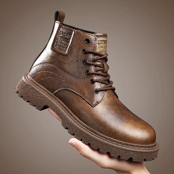 Férfi Martin csizmák - Felsőrész: valódi bőr, Talp: gumi, Kör orr, Sarokmagasság: 3–5 cm, Alacsony csizmaszár