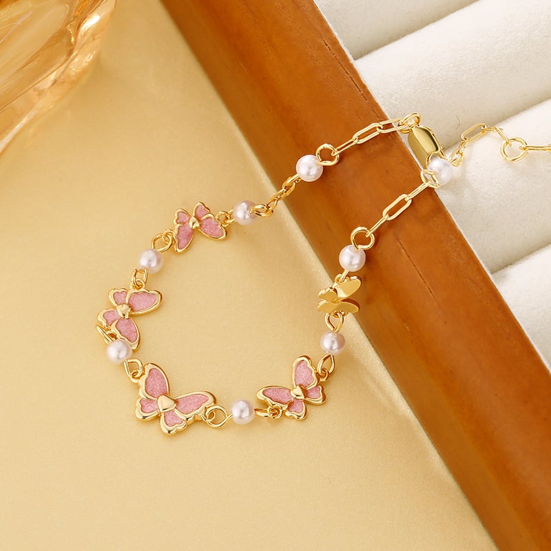 Pillangó gyöngyös karkötő réz elektroplattázott felülettel, állat-zodiákus motívum, 2024 nyári kiadás