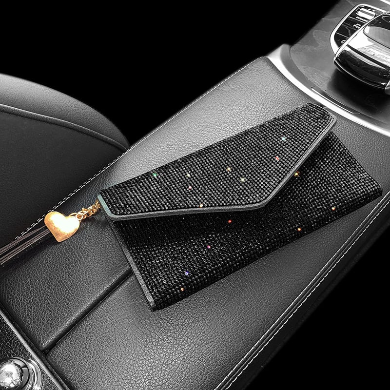 Kristályos kártyatartó, PU anyag, modell 0005, Snap-On rögzítés, illeszkedik a középkonzolra és az autó oldalára