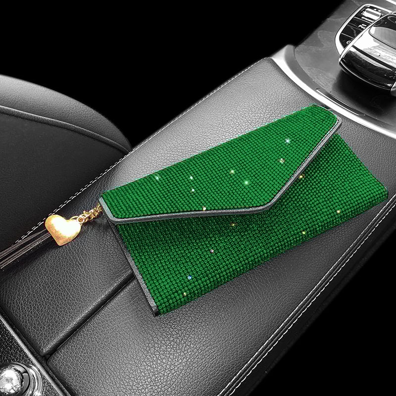 Kristályos kártyatartó, PU anyag, modell 0005, Snap-On rögzítés, illeszkedik a középkonzolra és az autó oldalára