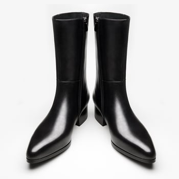 Férfi bőr csizma oldalsó cipzárral, hegyes orrú, középső szár, felsőréteg marhabőrből, gumitalppal