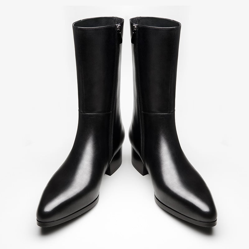 Férfi bőr csizma oldalsó cipzárral, hegyes orrú, középső szár, felsőréteg marhabőrből, gumitalppal