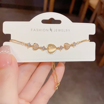 Karkötő szív alakú dizájnnal, réz, elektroplakálás, Korean Dupin, nőies, édes stílus