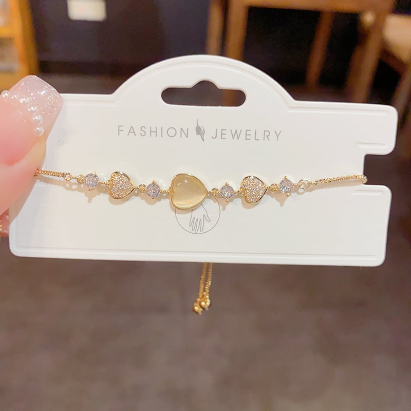 Karkötő szív alakú dizájnnal, réz, elektroplakálás, Korean Dupin, nőies, édes stílus