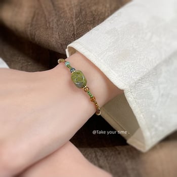 Kézzel készített karkötő természetes kő és rizsszemekből, új kínai stílus, geometriai forma, nők számára, nyár 2025