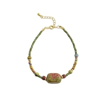 Kézzel készített karkötő természetes kő és rizsszemekből, új kínai stílus, geometriai forma, nők számára, nyár 2025