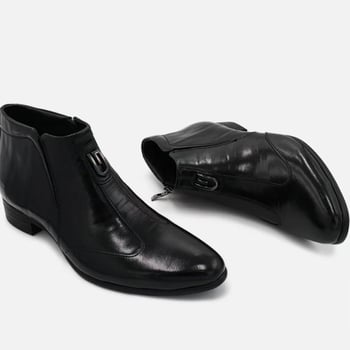 Férfi bőr Chelsea csizmák cipzárral, fleece bélés, hegyes orr, magas szár, gumírozott talp