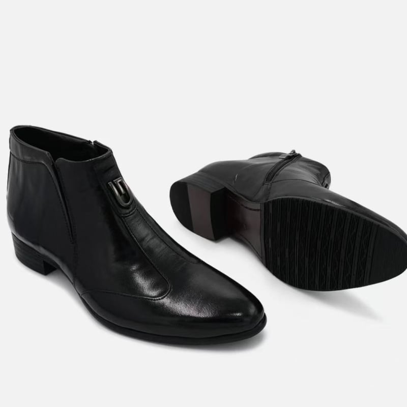 Férfi bőr Chelsea csizmák cipzárral, fleece bélés, hegyes orr, magas szár, gumírozott talp