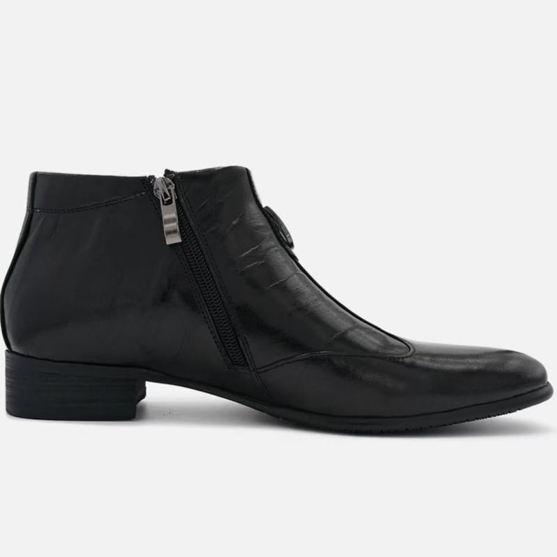 Férfi bőr Chelsea csizmák cipzárral, fleece bélés, hegyes orr, magas szár, gumírozott talp