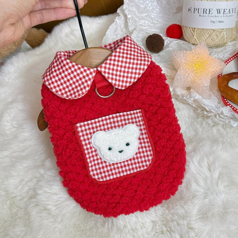 Őszi–téli plüss meleg mellény kis- és közepes méretű macskáknak és kutyáknak, zsebbel és pórázzal – Teddy/Bichon stílusú pulóver; Anyag: poliészter rost; Univerzális illeszkedés; Megőrzi a meleget; Mindennapi stílus