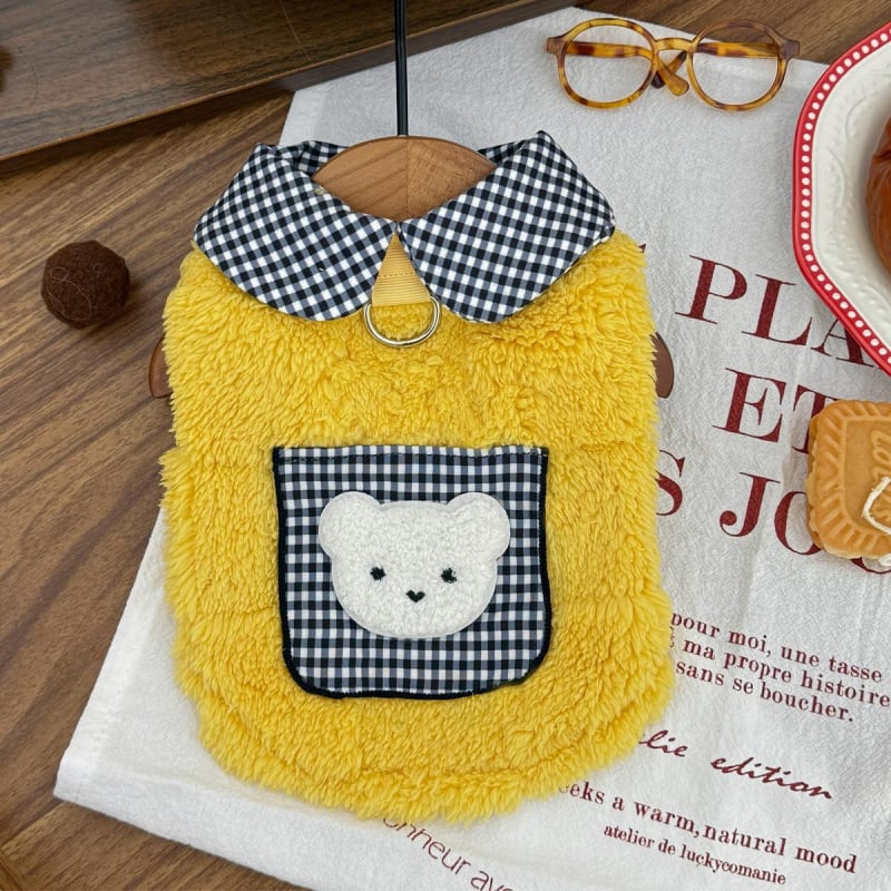 Őszi–téli plüss meleg mellény kis- és közepes méretű macskáknak és kutyáknak, zsebbel és pórázzal – Teddy/Bichon stílusú pulóver; Anyag: poliészter rost; Univerzális illeszkedés; Megőrzi a meleget; Mindennapi stílus