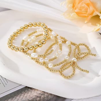 Bowknot karkötő műgyöngyökkel, elektroplatált fémcsövek, francia vintage stílus, kézhez tartozó kiegészítők