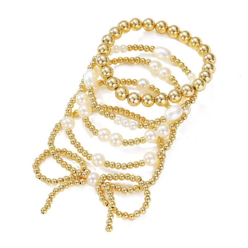 Bowknot karkötő műgyöngyökkel, elektroplatált fémcsövek, francia vintage stílus, kézhez tartozó kiegészítők