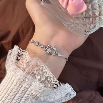 Koreai stílusú zirkónium macskamotívumos karkötő, réz alapú, elektropácolás felülettel, női kézhez illő ékszer, 2025 téli kollekció