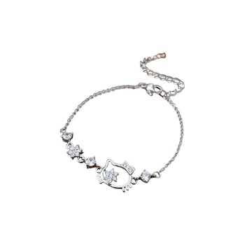 Koreai stílusú zirkónium macskamotívumos karkötő, réz alapú, elektropácolás felülettel, női kézhez illő ékszer, 2025 téli kollekció